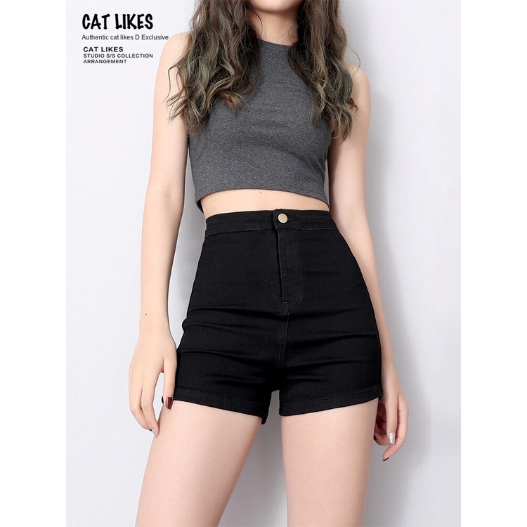 black denim high waisted shorts