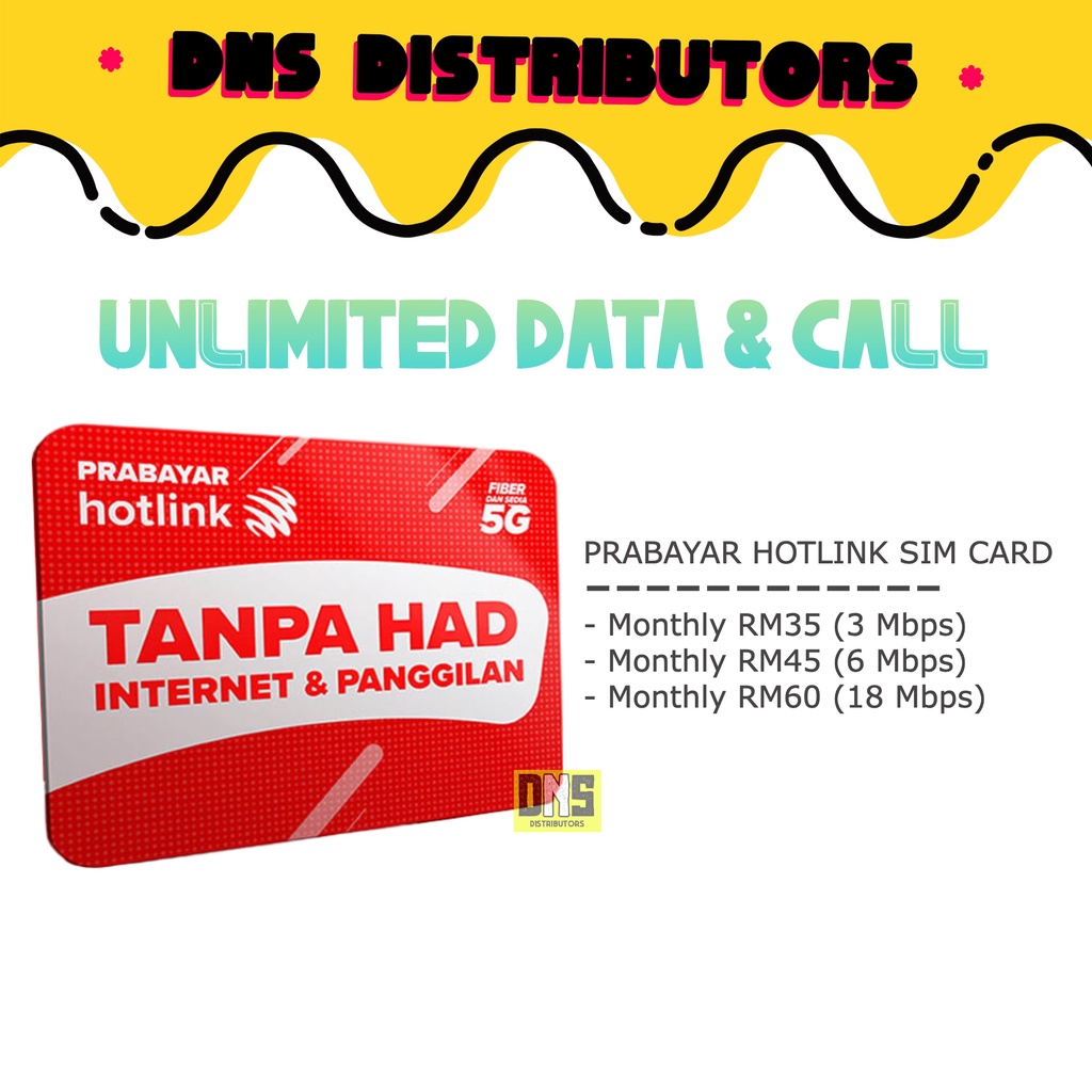 Sim Card Prabayar CELCOM UMOBILE MAXIS HOTLINK Prepaid Sim Unlimited Internet 2X Lebih LAJU 6Mbps Hotspot Tanpa Had