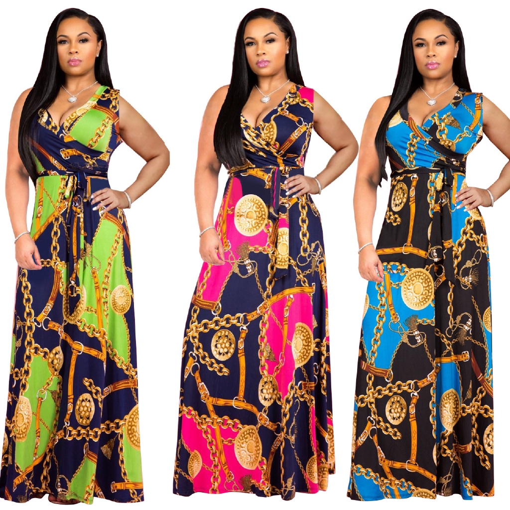 fashion sleeveless floral print maxi dress