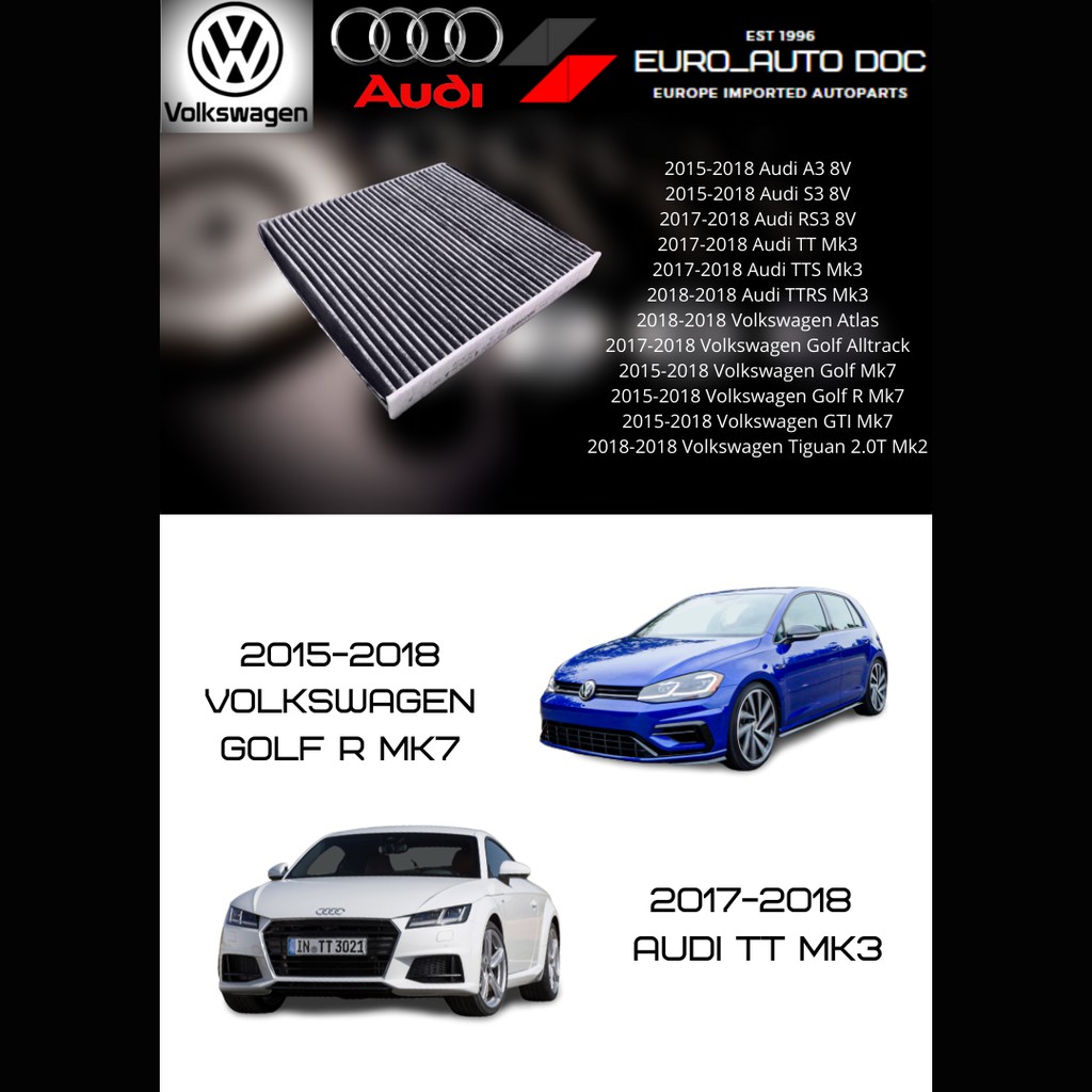 100%ORI)VOLKSWAGEN/AUDI CABIN FILTER (TT TTS A3 S3 GOLF GTI ATLAS ALLTRACK  TIGUAN, CHARCOAL) (5QD819653/5Q0819653) | Shopee Malaysia