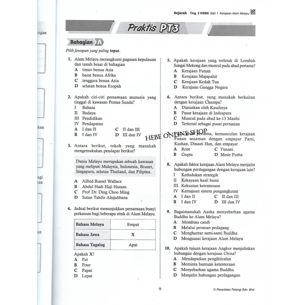 Top One Sejarah Tingkatan 2 KSSM Edisi 2020 Buku Kerja Pelangi