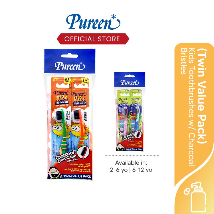 Pureen Kids Toothbrushes with Charcoal Bristles (Twin Value Pack ...