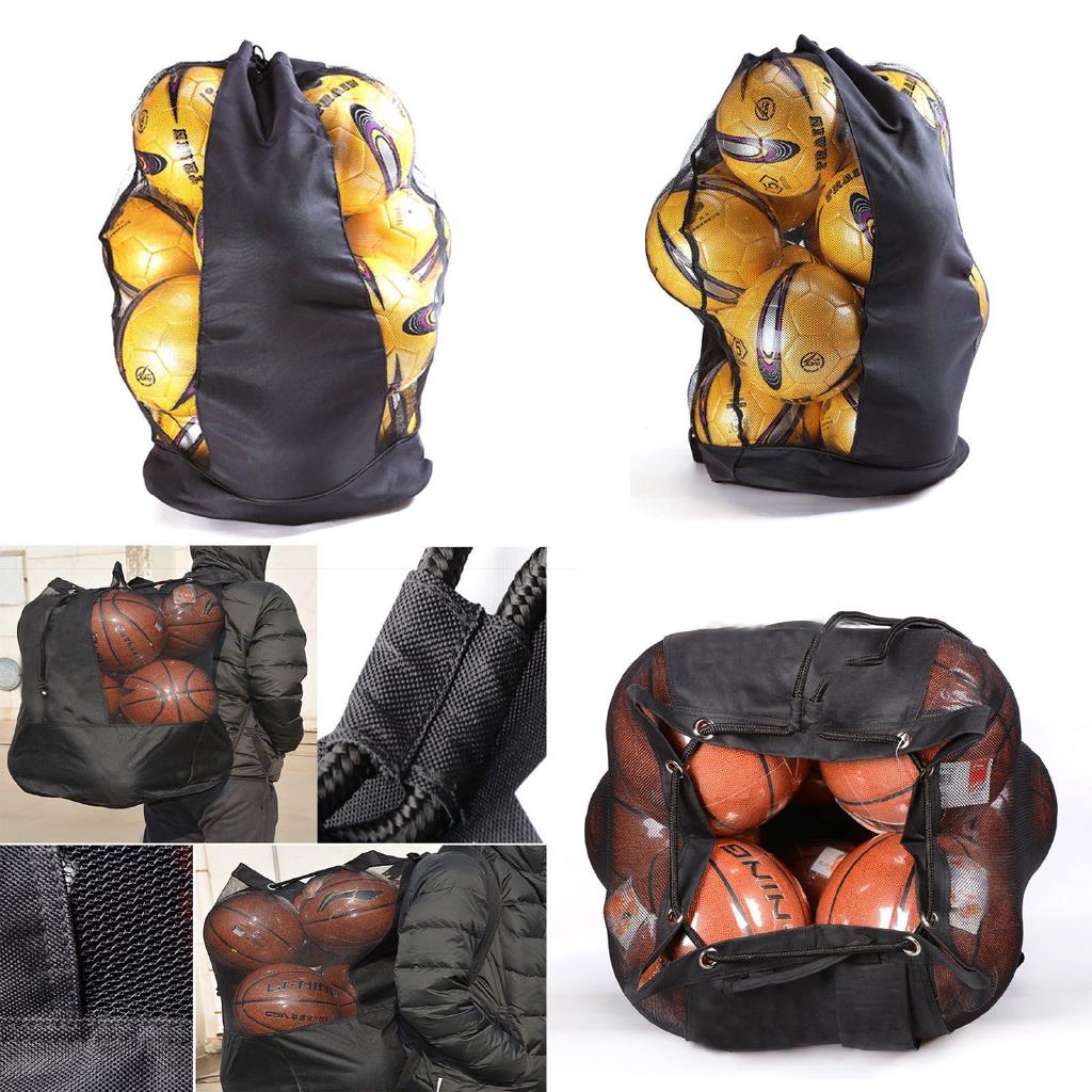 Heavy Duty Football 15 Ball Carry Sack Holdall Black Netball Rugby Mesh