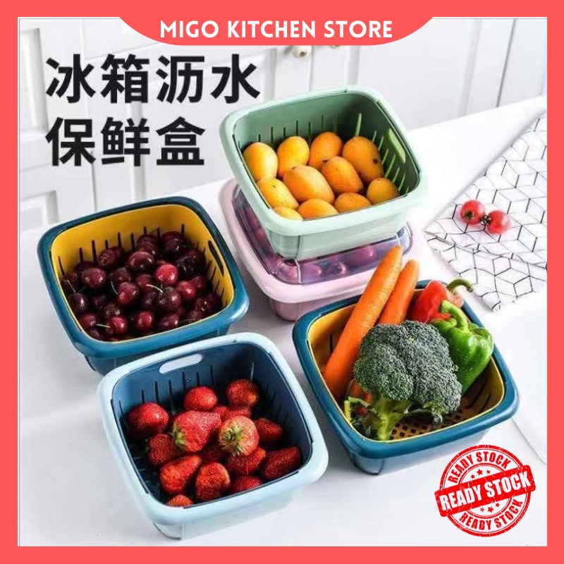 MIGO.Kitchen Storage Wash Basket Set 2 IN 1 Double Layer Tupperware ...