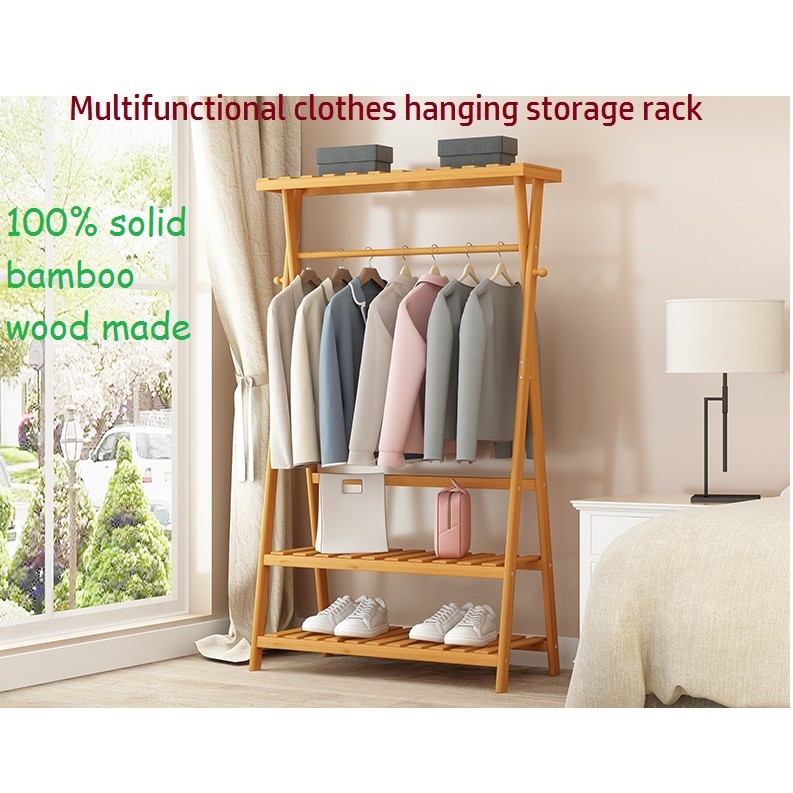 Wooden Clothes Hanging Storage Rack, Solid Wood ...