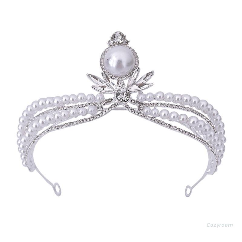 Cozy Princess Crown Tiara Vintage Rhinestone Crystal Crowns Pearl