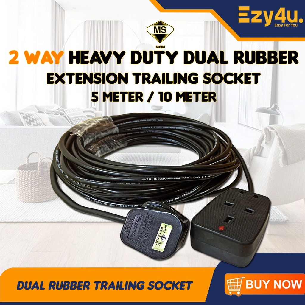 Heavy Duty Dual Rubber Unbroken Trailing Wire Extension Socket Wire 5M ...