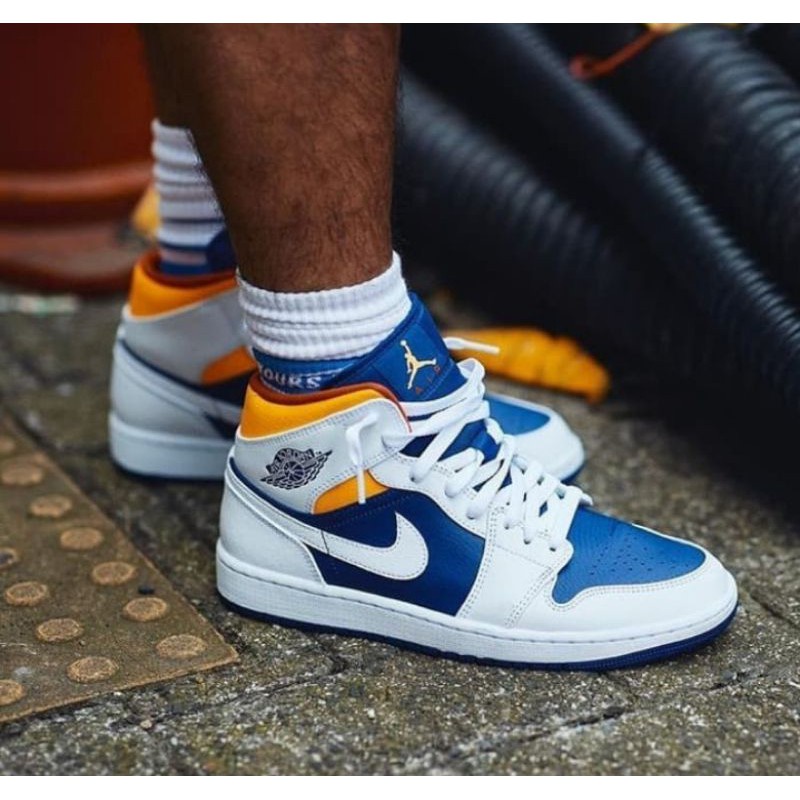 Nike Air Jordan 1 Mid Royal Blue Laser Orange High Premium Shopee Malaysia