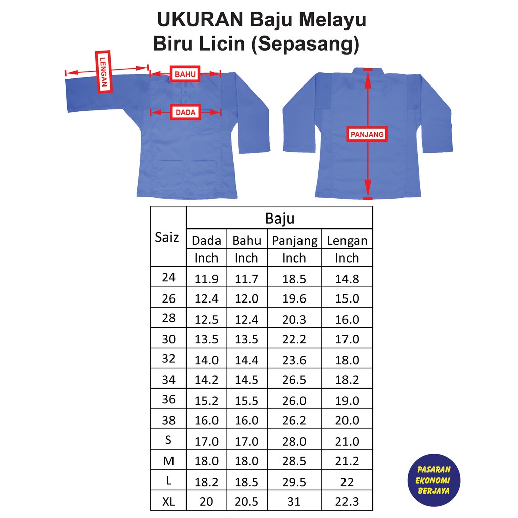 BAJU MELAYU BIRU MUDA LICIN (SEPASANG)