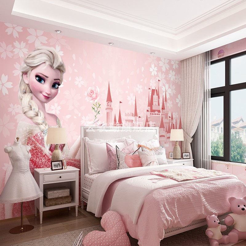 Children's room wallpaper girl bedroom background wallpaper Aisha cartoon  princess Frozen room warm wall cloth | Shopee Malaysia