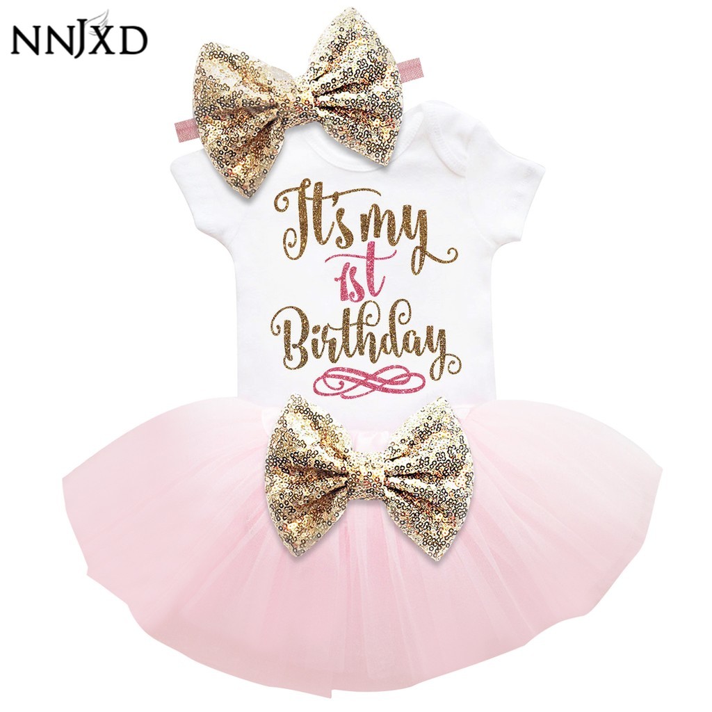 shopee: NNJXD Baby Girl 1st Birthday Party Cake Smash Dress (0:0:Variation:Pink 1 Year Old;:::)