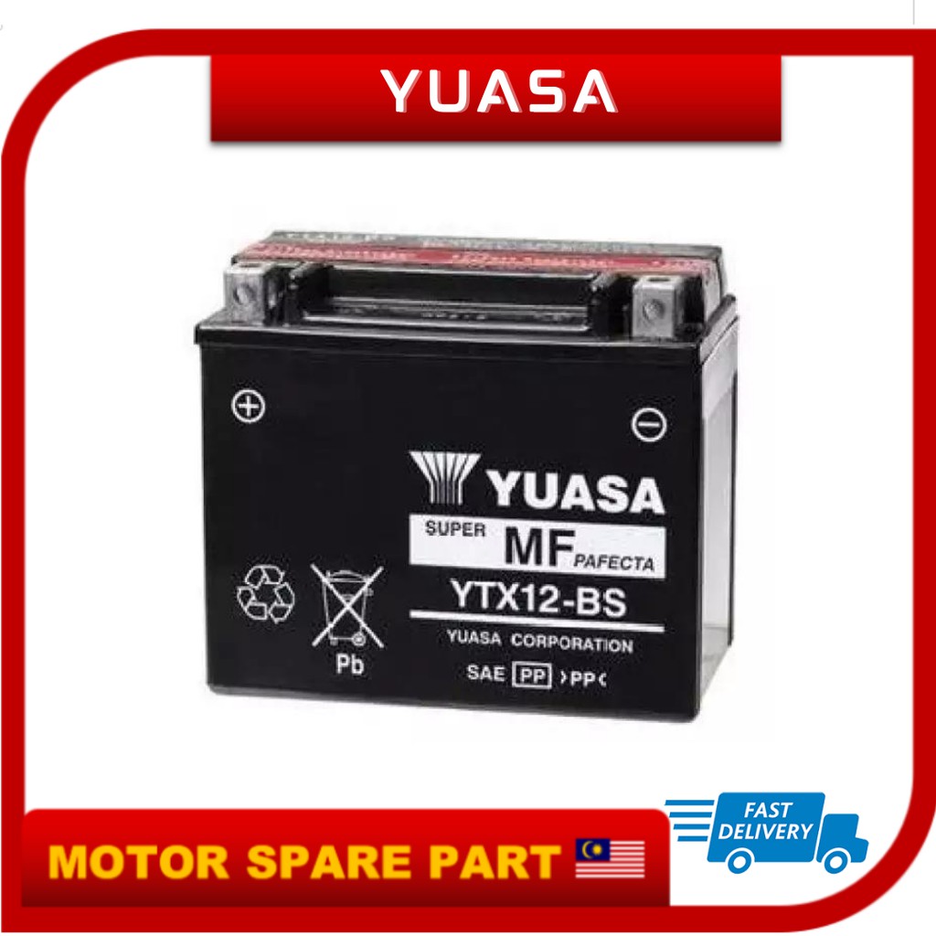 BATTERY YUASA YTX12-BS YTX12 12V 10AH 100% ORIGINAL YUASA MOTORCYCLE ...