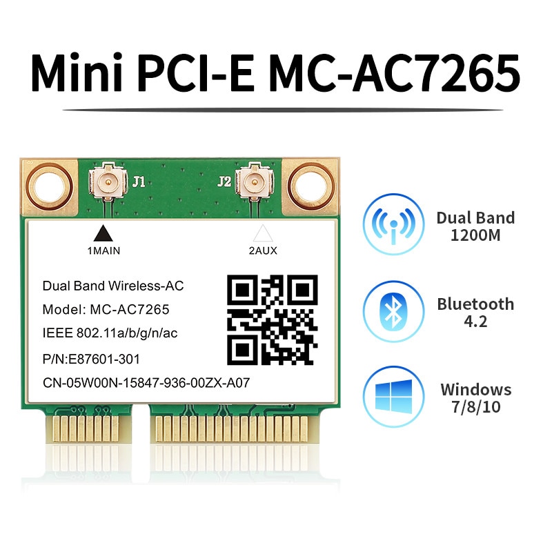 Wireless Half Mini Pci E Wifi Card Mc Ac7265 10mbps Bluetooth 4 2 802 11ac Dual Band 2 4g 5ghz Ngff Adapter Laptop Antenna Shopee Malaysia