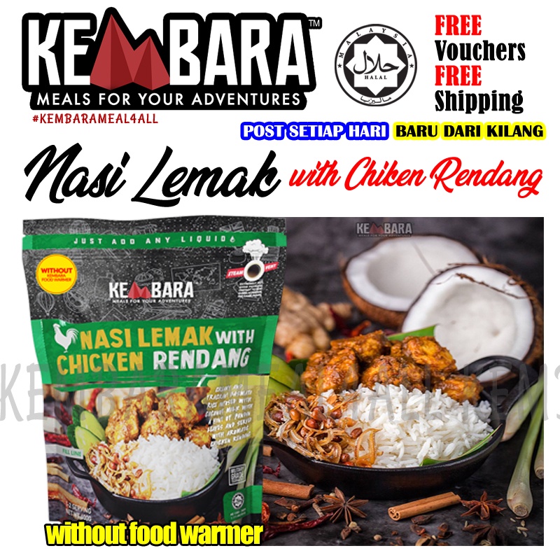 Kembara Meal Nasi Lemak With Chicken Rendang Ready To Eat Without Food Warmer Shopee Malaysia