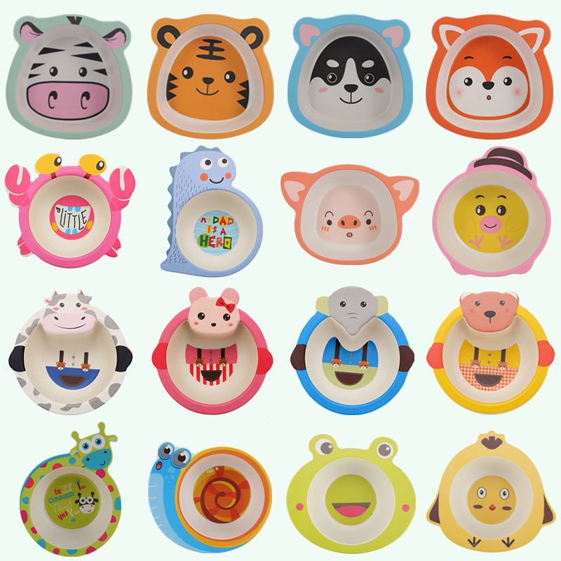 Environmental Protection Bamboo Fiber Tableware Children Cartoon Bowl Animal Shaped Bowl Cute Baby Job Creative Shatter-Resistant er tong wan Solid Food Bowl
