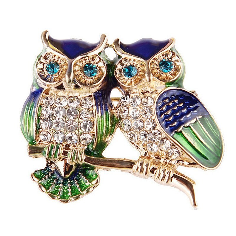 Fashion Lovely Enamel Crystal Owl Branch Animals Breastpin Brooch Pin Jewelry 