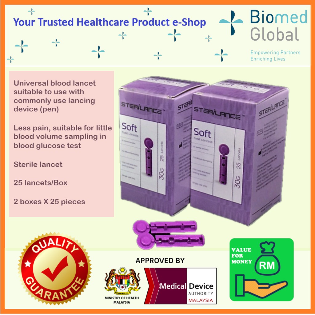 Sterilance Universal Blood Lancet, 50 pieces, 25 Pieces/Box, Pack of 2