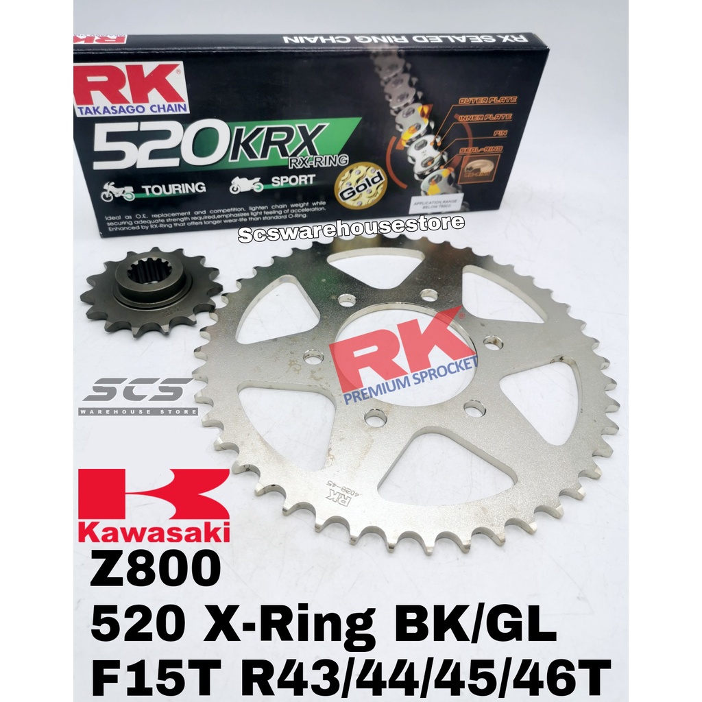 RK Sprocket Set Kawasaki Z800 RK 520 KRX XRing Black / Gold Chain F15T