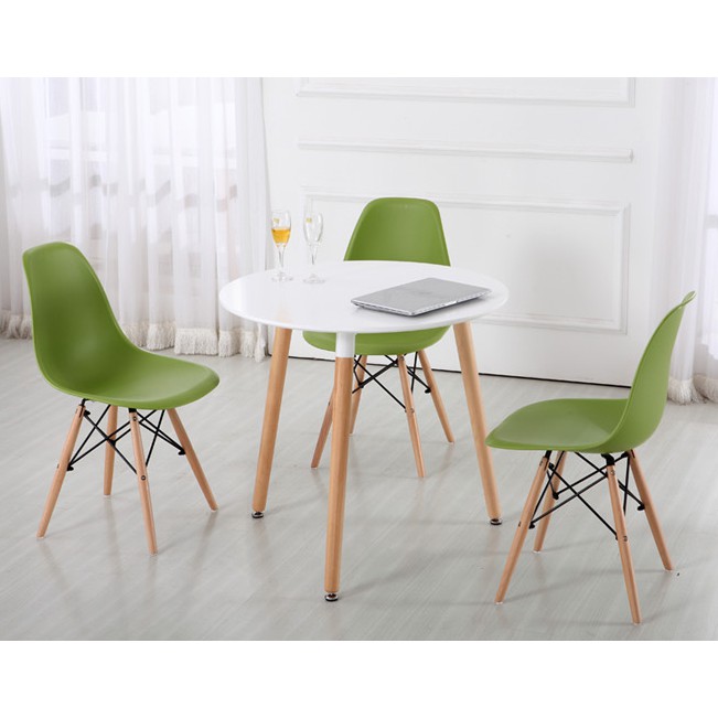 Minimalist White Round Dining Table 60 CM with 3 Wooden Legs only