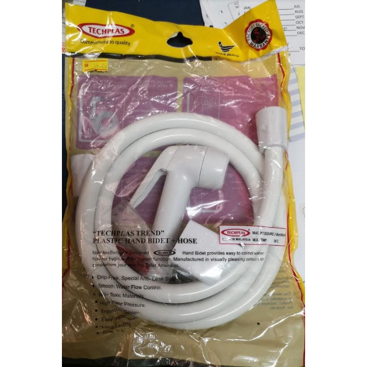 TECHPLAS PVC HAND BIDET SPRAY + FLEXIBLE HOSE & HOLDER COLOUR WHITE