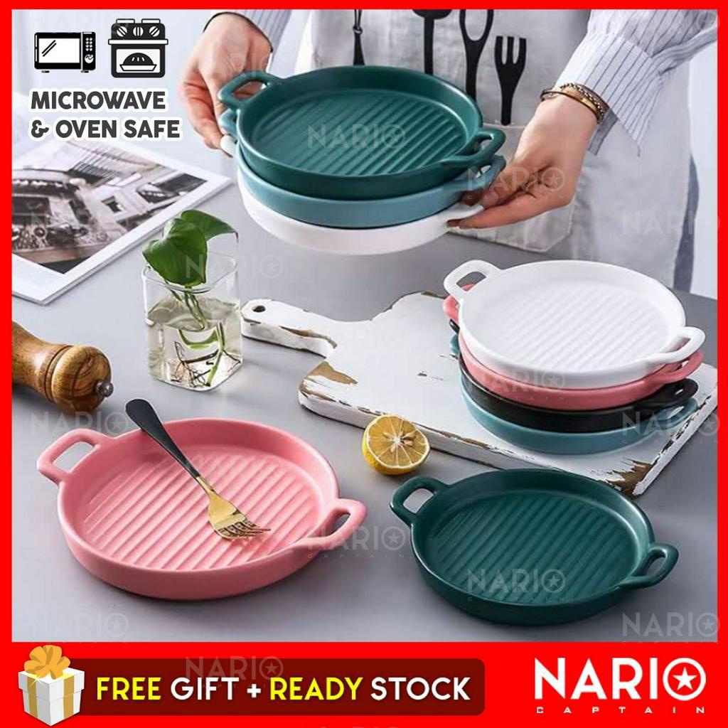 NARIO CLEAR STOCK Plat Pizza Seramik Nordic Baking Pan Pinggan Pasta Sarapan Pinggan Mangkuk Microwave Oven Selamat