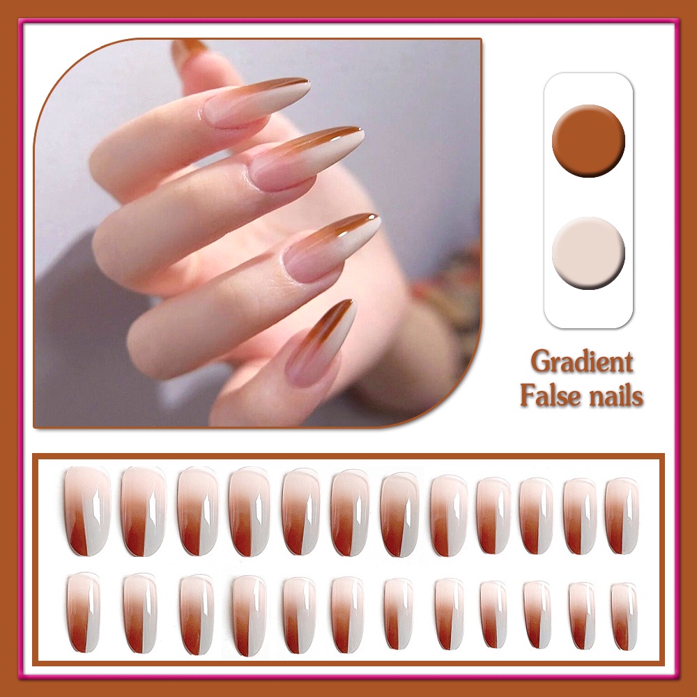 24pcs Two-color Gradient Nail Patch Glue Type Removable Long Paragraph Fashion Manicure Save Time False Nail Patch