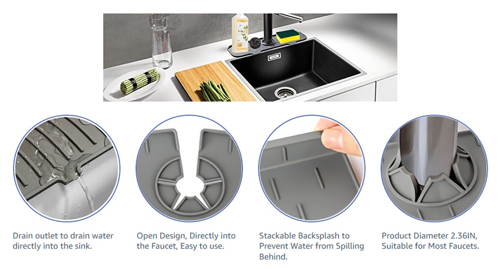 Kitchen Sink Splash Guard, Silicone Faucet Splash Water Catcher