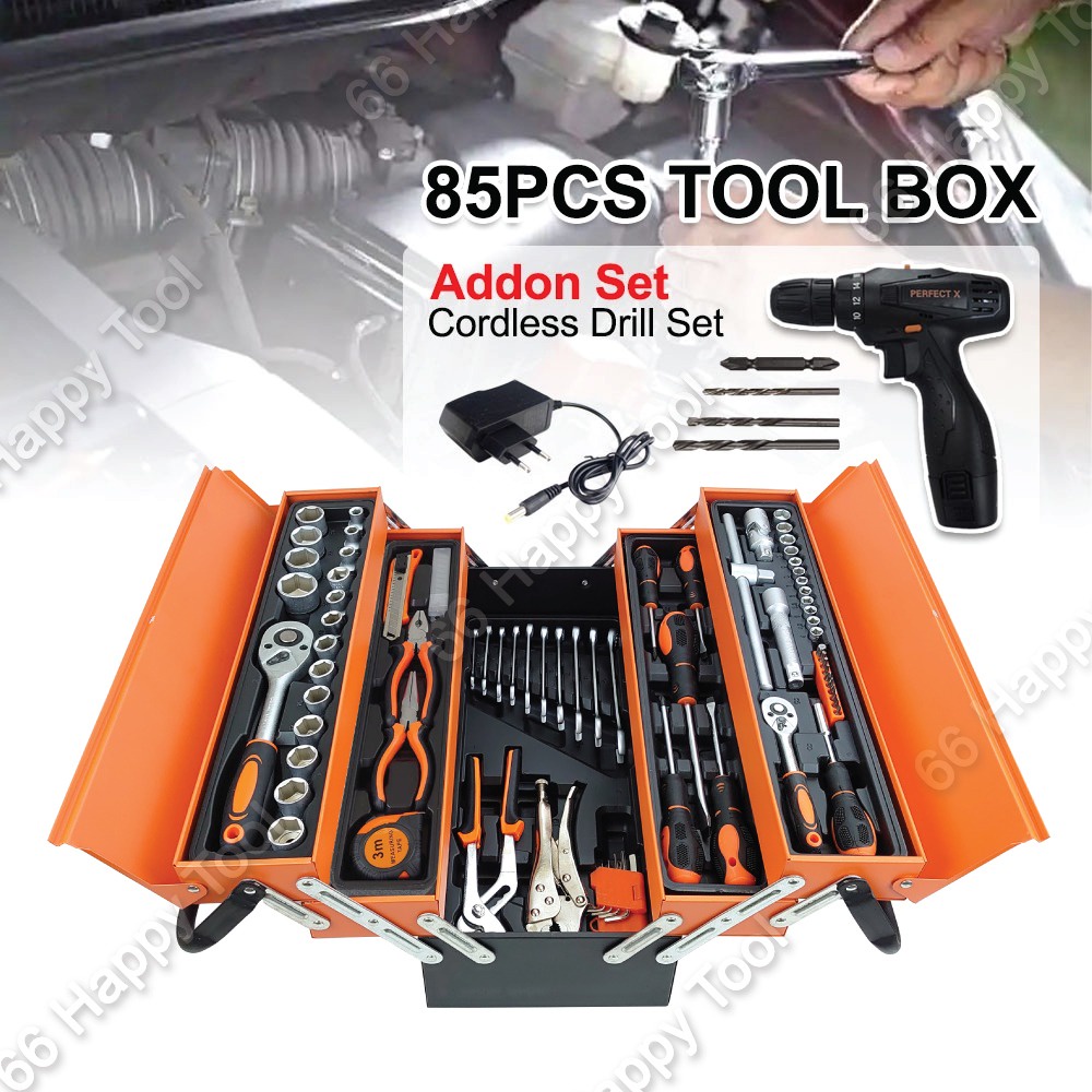 85pcs Spanner Set with Cantilever Metal Tool Box Set 5 Tier 85 pcs 1/4 ...