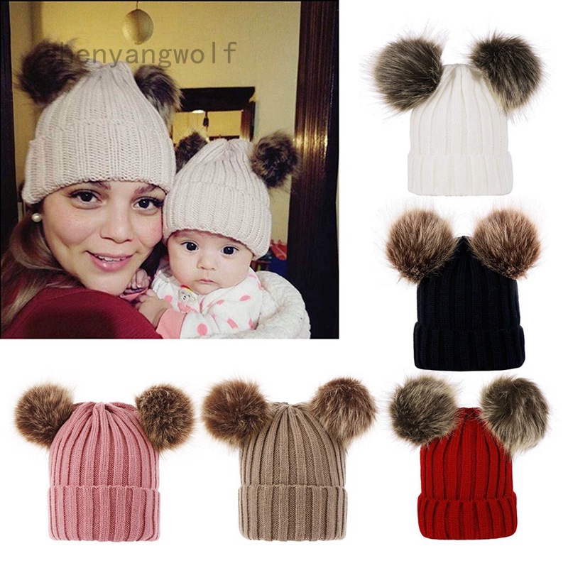 winter hat with 2 pom poms