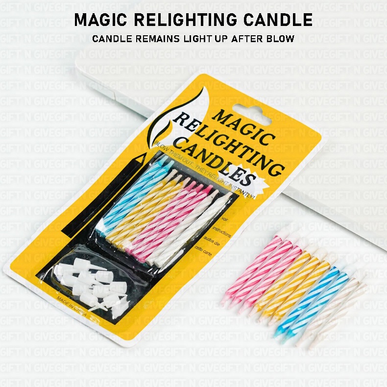 10PCS Colorful Magic Relighting Candle Prank Cake Topper Happy Birthday Candles Lilin Party Funny Props