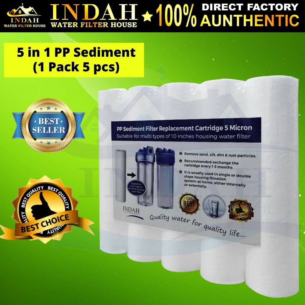 INDAH PP Sediment Fiber Water Filter / Water Purifier Replacement Cartridge 5 IN 1 PACK - 10 inch