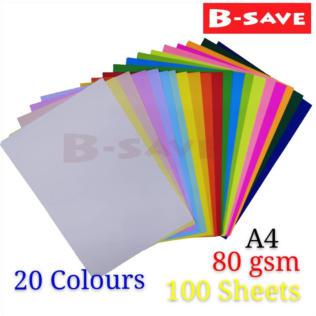 A4 Colour Paper 80gsm 100 Sheets Assorted 20 Colours Shopee Malaysia 0460