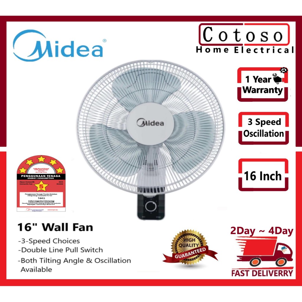Midea Wall Fan 16 Mf 16fw15ka Wall Fan Remote Control 16 Inch 5blade Cotoso
