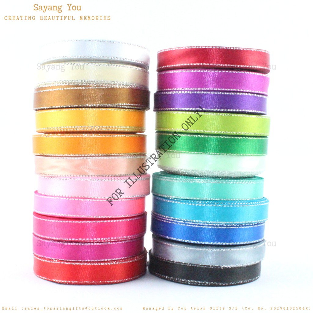 +/-9Mtr 12mm 1/2” Wedding Craft Décor DIY Assorted Colour Silver Edge Satin Ribbon Reben Satin Perak Kraf Hiasan 1.2RGS