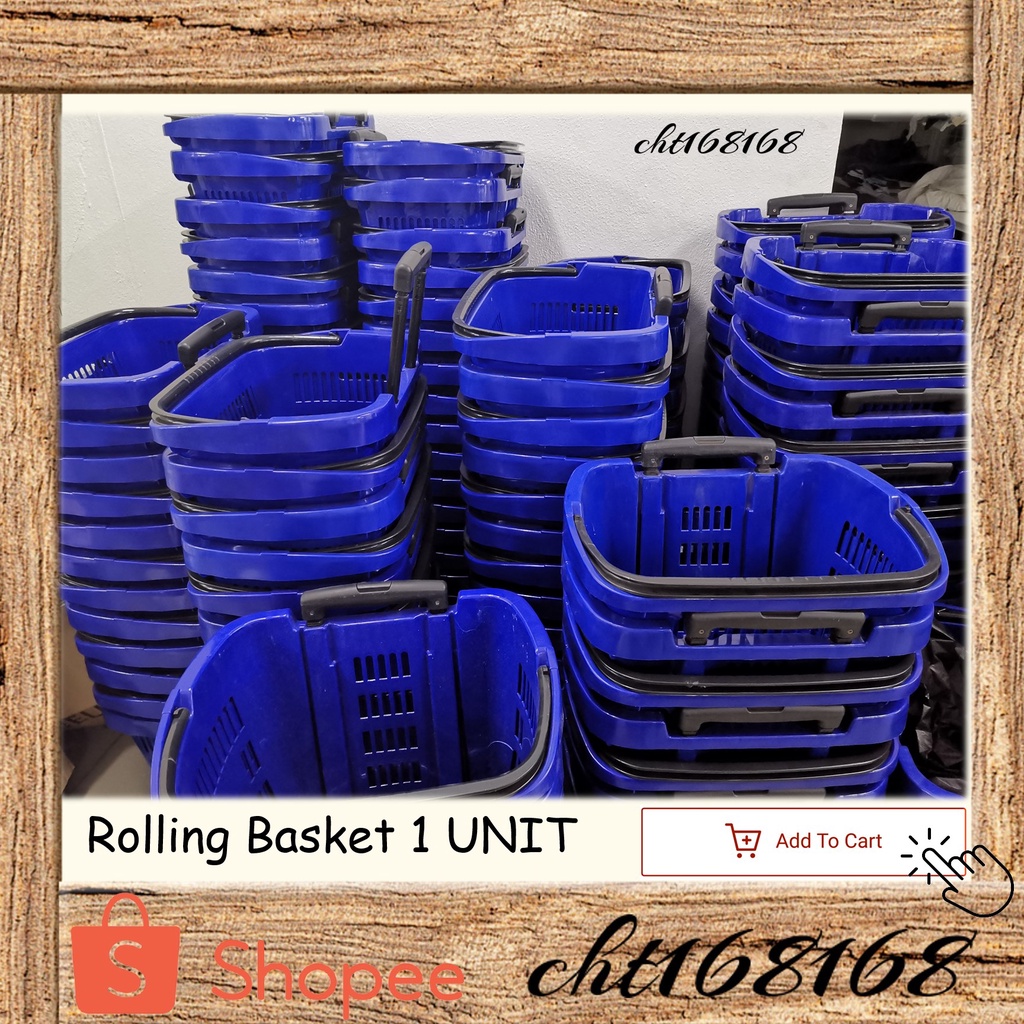 Clear Stock Blue Supermarket Rolling Basket Shopping Rolling Basket Wheeled Shopping Basket 1
