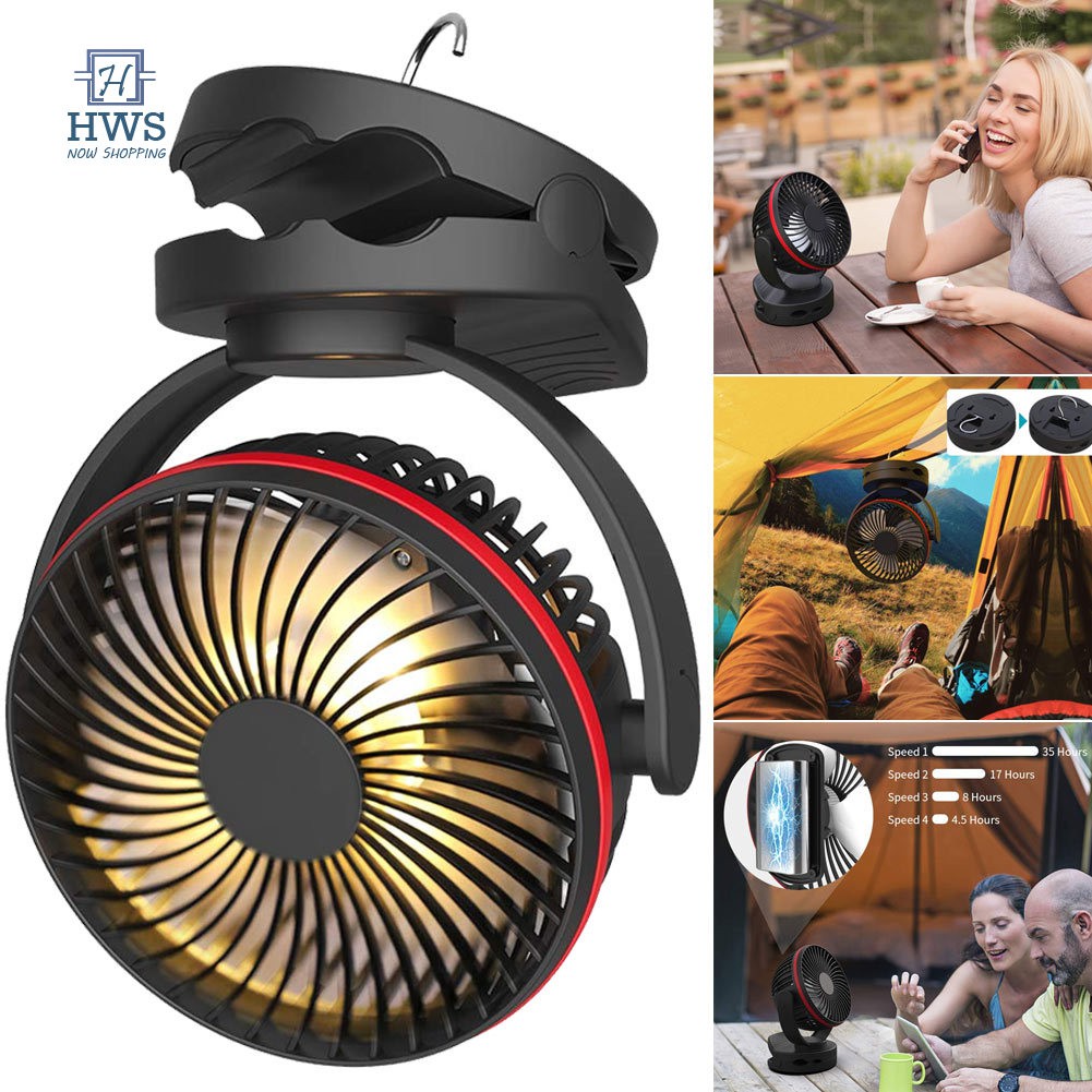Camping Lantern Fan Light with Hanging Hook 4 Speeds Quiet Wind Fan for