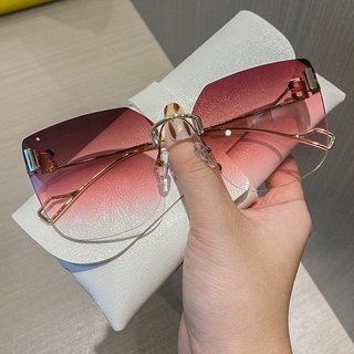 2021New Frameless Ocean Sunglasses Vintage Women's Metal Oversized Frame UV Protection Shdes Sun Glasses Popular Design