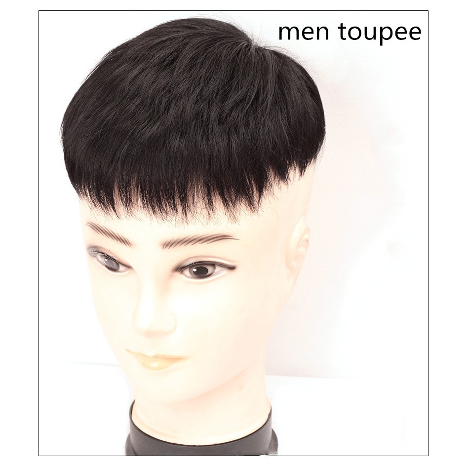 Men Synthetic Hair Toupee Black Color Half Wig Men Straight Short Hair Replacement Hair System Shopee Malaysia