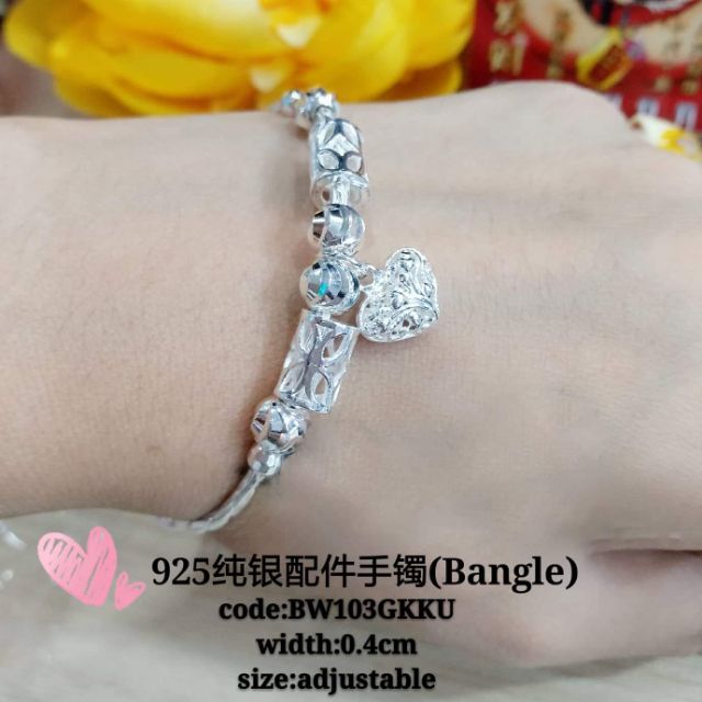 Bangle sterling silver 925(纯银配件手镯)gelang tangan untuk dewasa