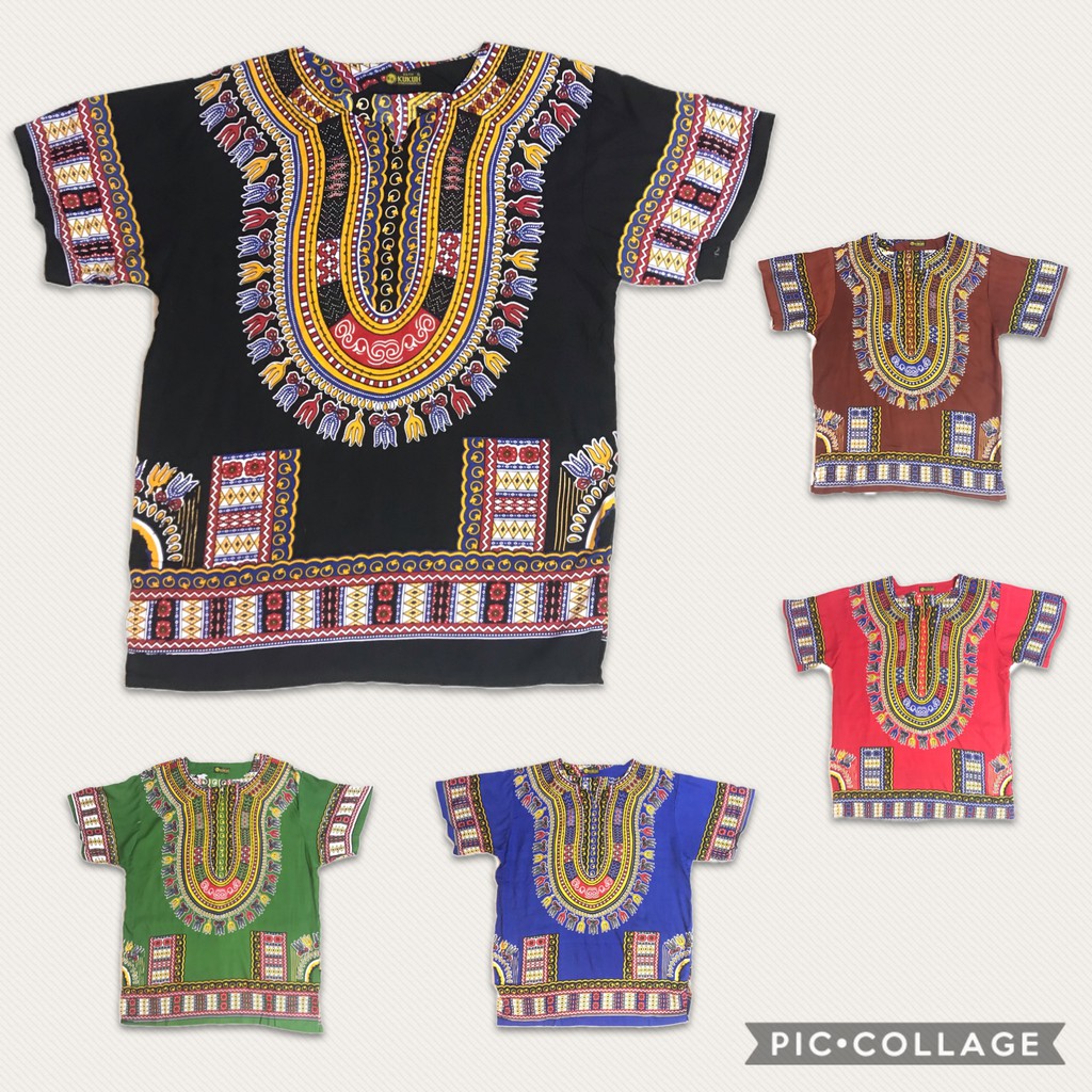 Traditional African Dashiki Shirt in Light Thin Grade Batik Cotton ...