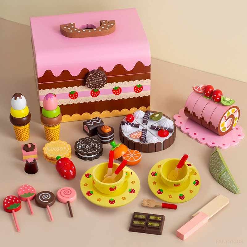 Wooden Birthday Cake 55pcs / Dessert Toy Set /Birthday Party DIY Cake