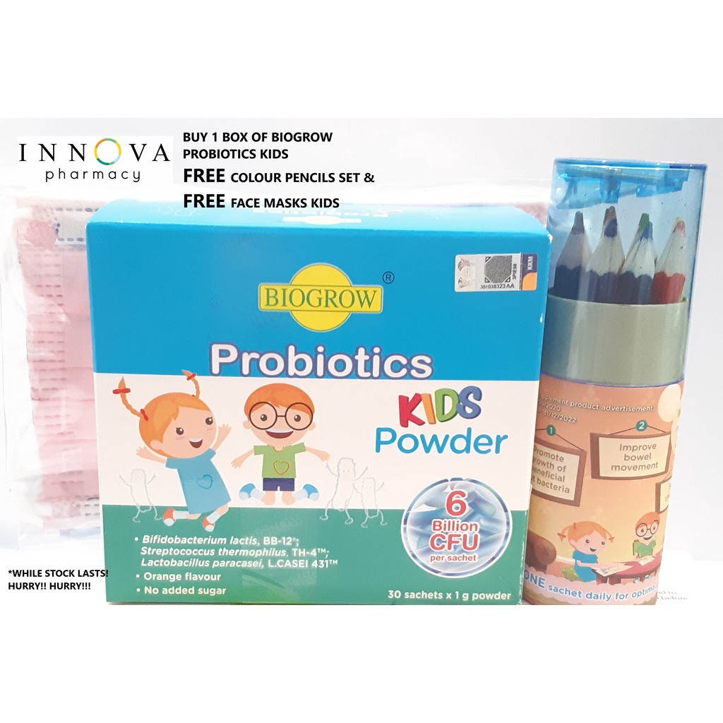 Biogrow Probiotics Kids Powder 30sachets Buy 1 Free Colour Pencil