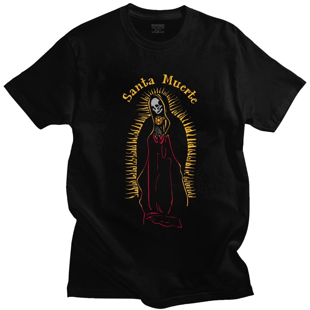 Gothic Santa Muerte T-Shirt for Men Short Sleeve Saint Mexican Skull Tshirt Day of the Dead Tee Tops Cotton T Shirt Merchandise