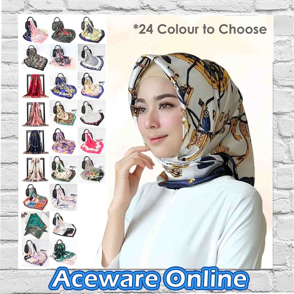 HIJAB TUDUNG SATIN ICE SILK TUDUNG KILAT BAWAL MUSLIMAH SCARF CORAK DESIGN SEGI EMPAT MODERN FASHION