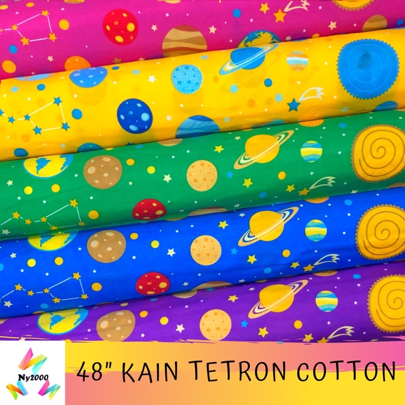 Kain Tetron Cotton TC (Cotton + Polyester) Corak Bintang & Angkasa