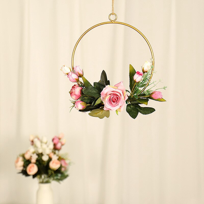 Creative Hanging Artificial Fower Metal Pendant Front Door Indoor