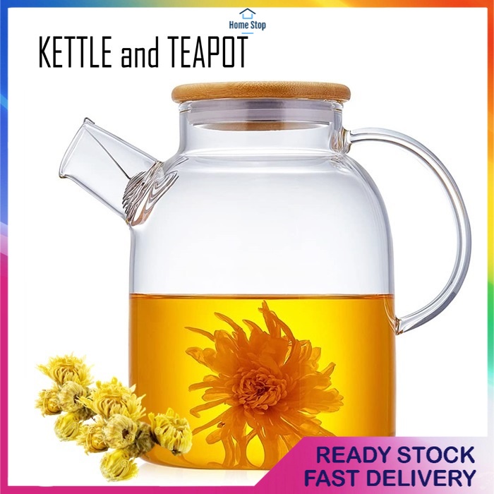 Glass Teapot Stovetop Kettle Heat Resistant Borosilicate Pitcher