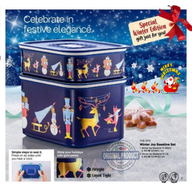 💥Limited Edition - Xmas(Blue)💥Tupperware Winter Joy Baseline Canister Set - 1.3L+500ml