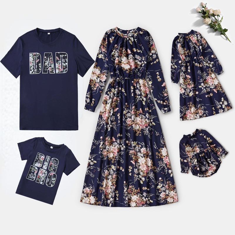 [in stock ]Pakaian keluarga Floral Long Sleeve Dress Parent-child T-shirt Baby Romper Family Set