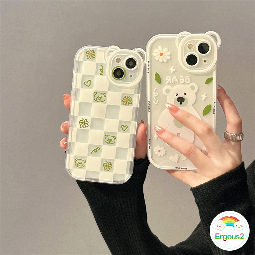 Casing Compatible for iPhone 15 14 13 12 11 Pro Max X Xr Xs Max SE 8 7 6 6s Plus Cute Cartoon Broken Flower Little Bear Phone Case Bear Lens All-inclusive Silicone Phone Cover